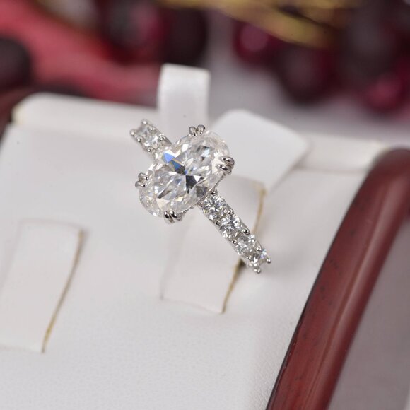 Certified 7.5ct Oval Cut Moissanite Engagement Ring - Picture 3 of 6